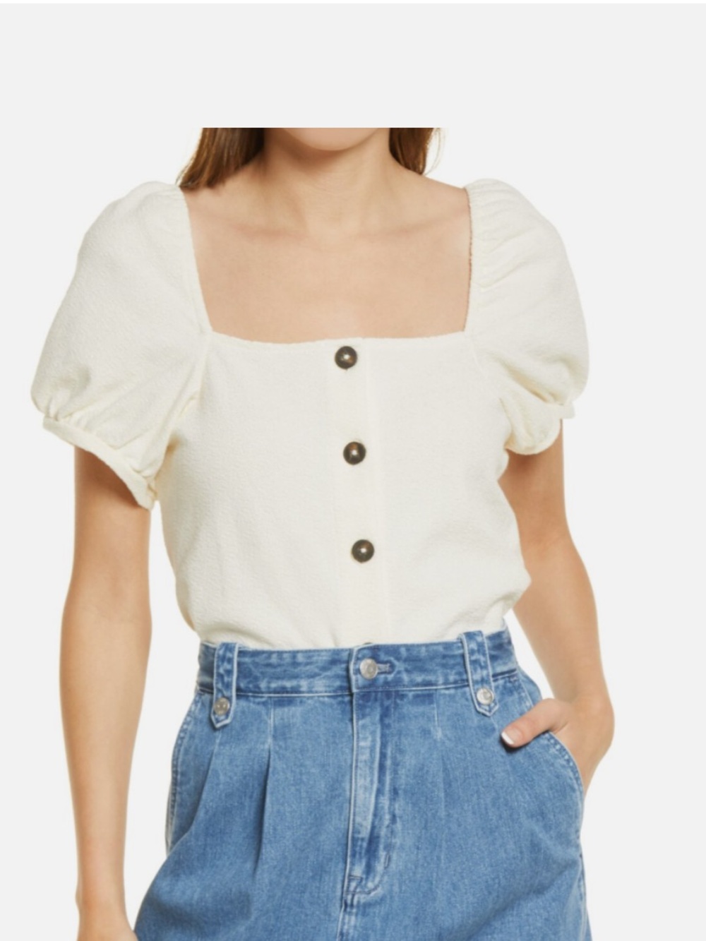 NWOT Madewell Jacquard square neck puff sleeve button down top